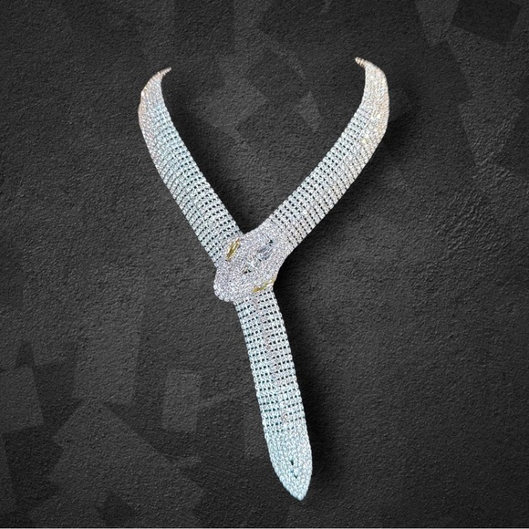 NEW Silvertone Metallic Serpent Snake CZ Crystal Encrusted Choker Necklace - Picture 3 of 16